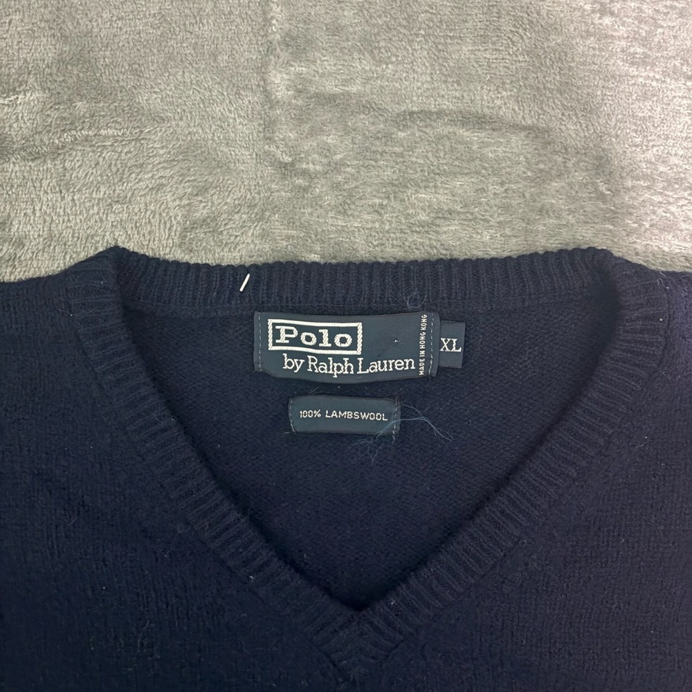 polo Ralph Lauren Lambswool Vest Mens XL Blue V Neck Preppy Y2K Vintage - Picture 2 of 7